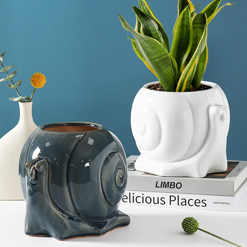 Custom Home Garden Liveroom Decor Modern Nordic Cute Snail Green Flower Planter Ceramic Pots for Plants