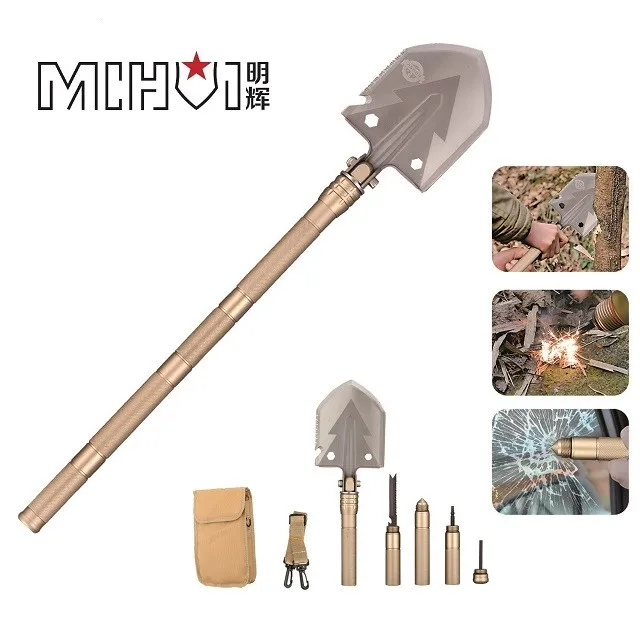 
stainless steel aluminum multifunctional retractable rescue shovel 