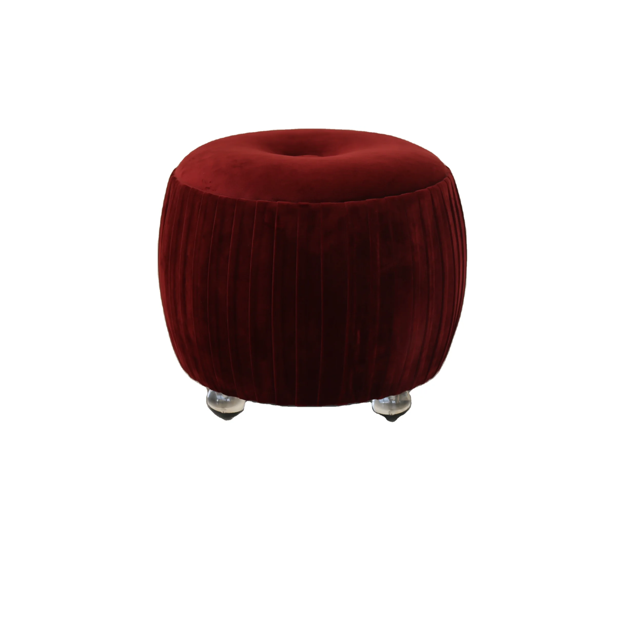 Wholesale Customized Good Quality 20% Velvet 25% Foam Round Modern Ottoman Stool
