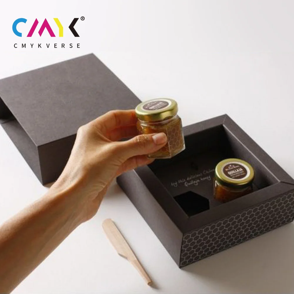 Custom Kraft Slide Box Small Black Gift Honey Bee Comb Bottle Box Packaging