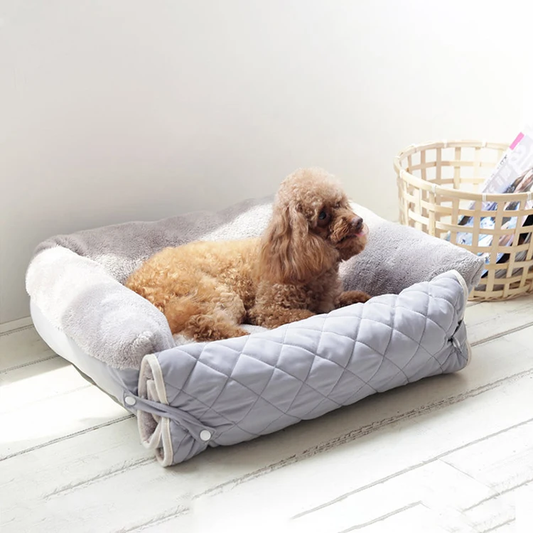 New Design 2 Uses Pet Beds Dog Solid Color Quilted Plush Warm Dog Kennel Sofa Bed