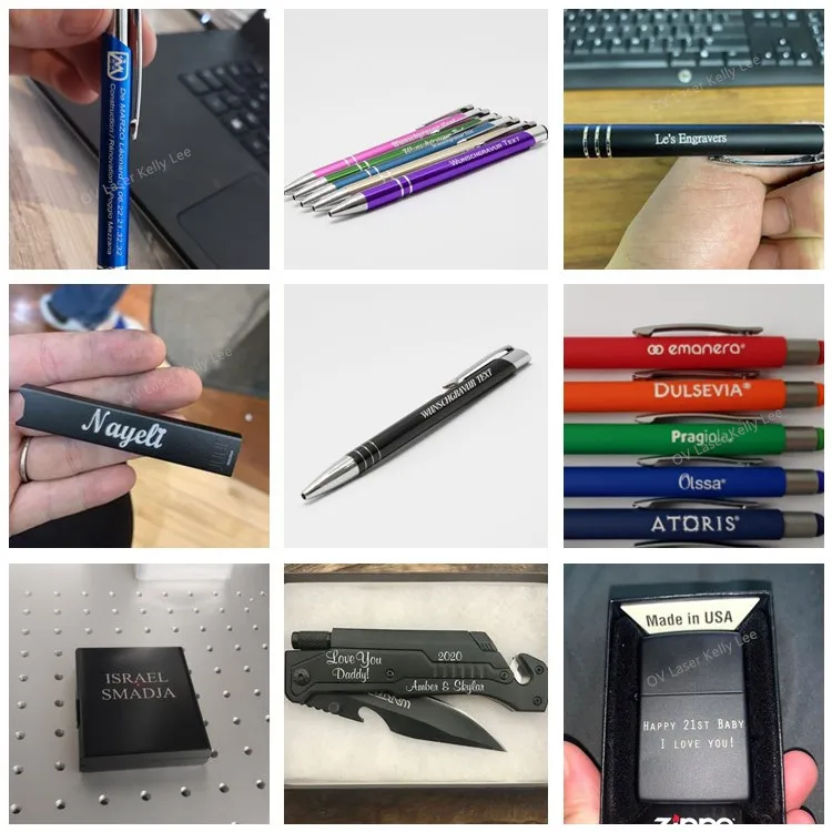 metal ballpen engraving laser machine conveyor table 30w fiber laser marking machine for pen keychain opener dog tag nameplate