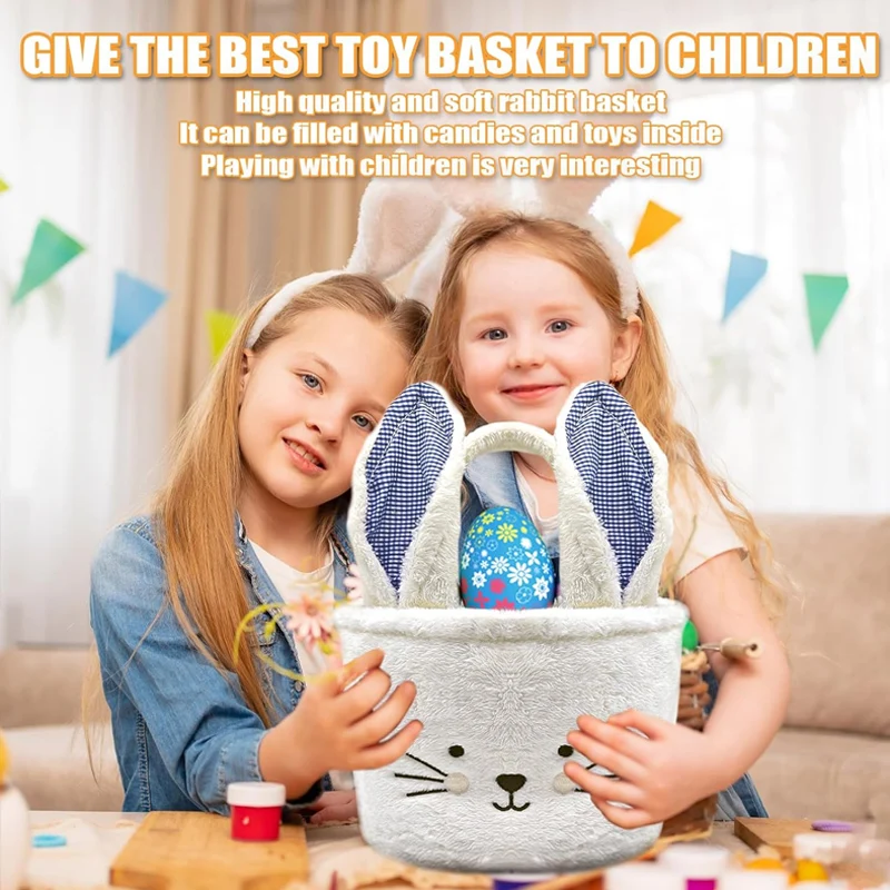 2024 Wholesale Bunny Storage Baskets Bucket Chevron Carrying Eggs Bag Festival Gift Glitter Easter Basket handbag