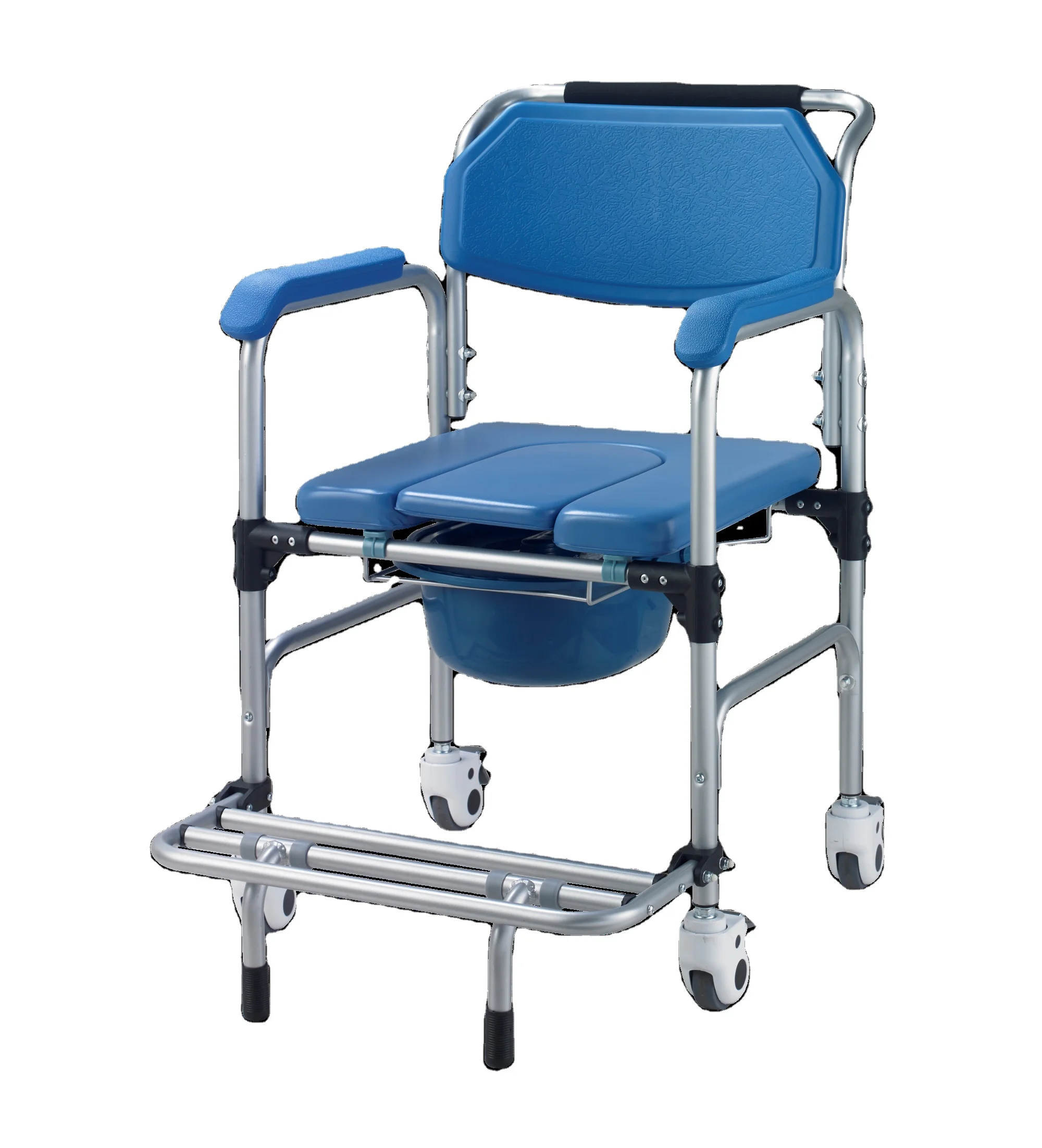 Hot sale Aluminum rehabilitation folding  adjustable moving commode chair for elderly disabled people