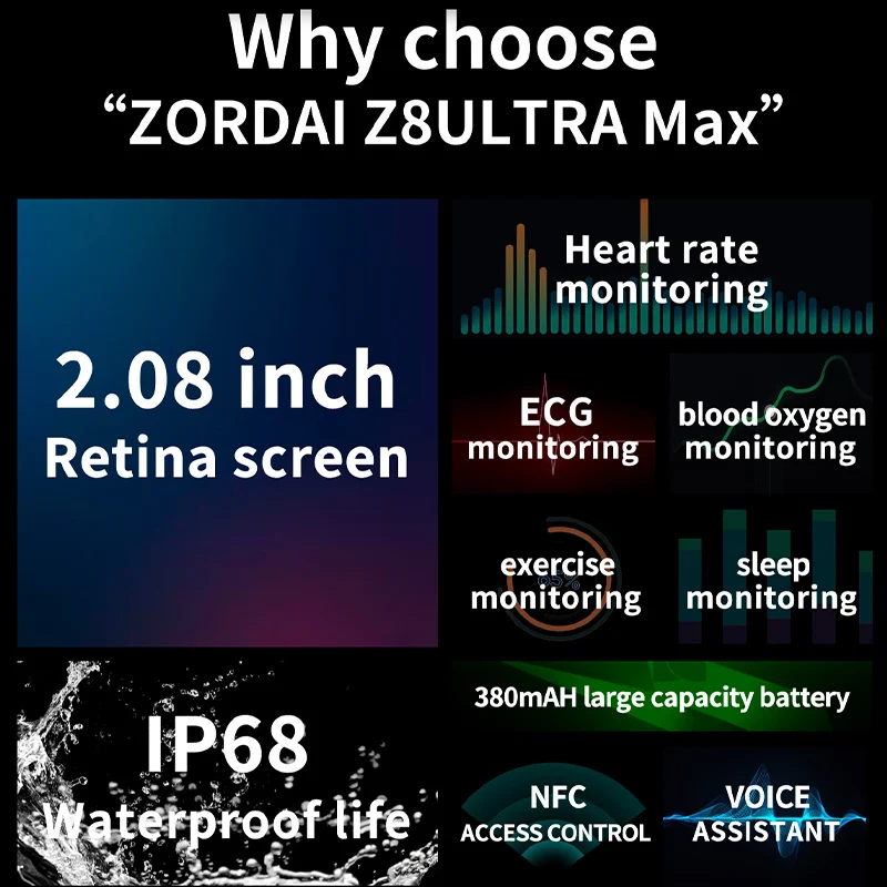 Новинка 2022 г. Смарт-часы ZORDAI ZD8 Ultra с IPS HD экраном Беспроводная зарядка пульсометр измерение артериального давления