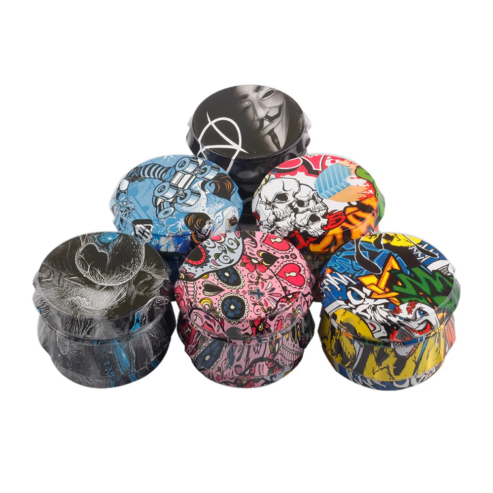 55MM 63MM Full Printing Drum Shape Herb Grinders Herbal Smoking Tobacco Grinder Smoking Accessories