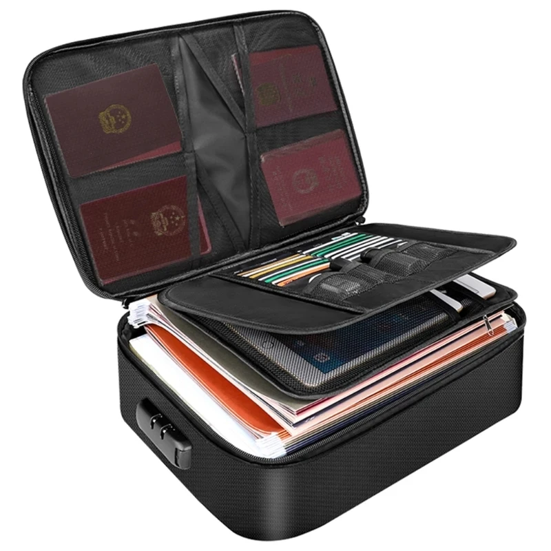 Multi-Layer Portable Filing Storage for Passport  Certificates  File Organizer Bags Fireproof Document Bag with Password Lock