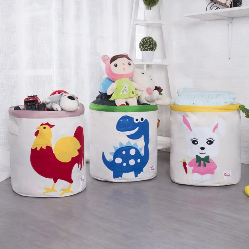 Wholesale Collapsible Multifunctional Cartoon Cute Dirty Clothes Basket Waterproof Layer Canvas Storage Round Bucket