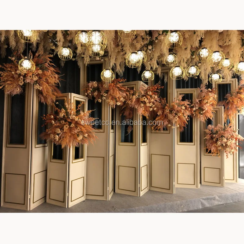 Wedding backdrop white gold color Simple European style screen wedding background for Wedding Decor