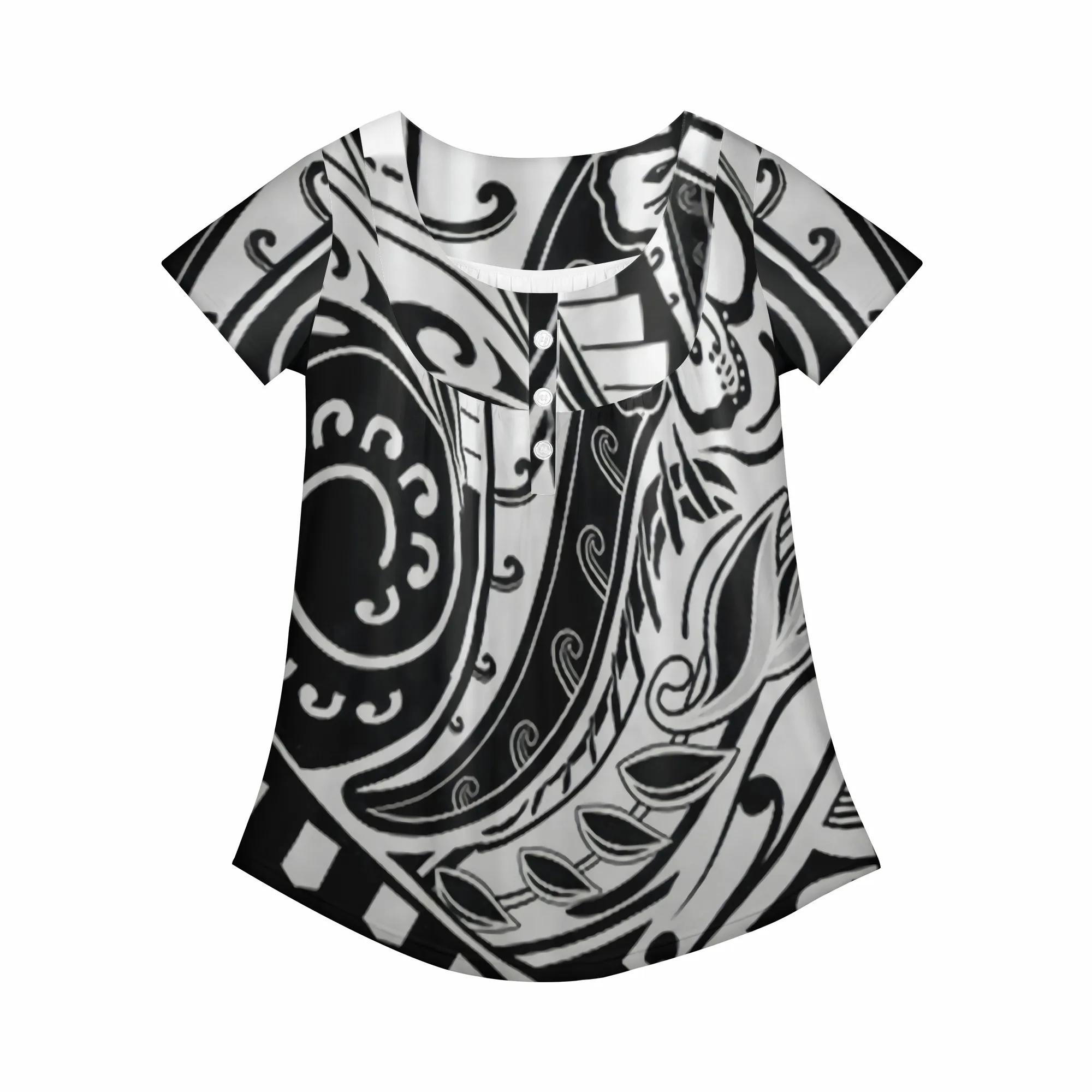 2021 Fashion Tribal Polynesian Hawaii Pohnpei Plumeria Flower Hibiscus Flowers Printed Custom Logo/Image Party Club Girls Shirts