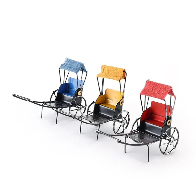 Office lobby restaurant decorative metal craft display ornament iron mini rickshaw model