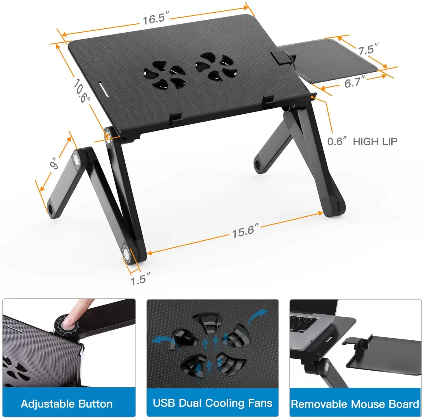 
360 Degree Adjustable Portable Notebook PC Laptop stand Computer Desk Folding Table with fan and mouse pad For Bed and soft 