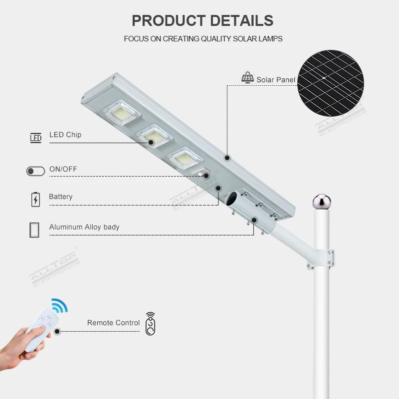 ALLTOP High Brightness Outdoor Lamp Waterproof Ip65 60 120 180 Watt All In One Solar LED Street Light