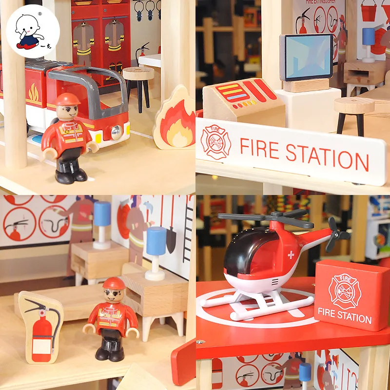 2024 New popular Police station & Fire Station role-playing toys baby toys wooden pretend toy for children