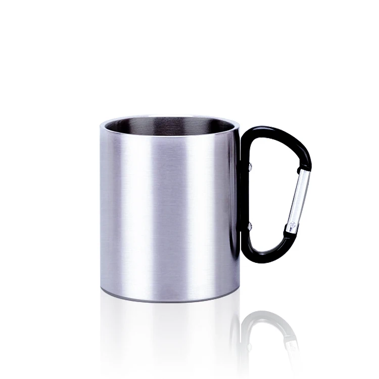 200ml Hot Double wall outdoor camping travel portable stainless steel coffee cup double walled carabiner mug with handle