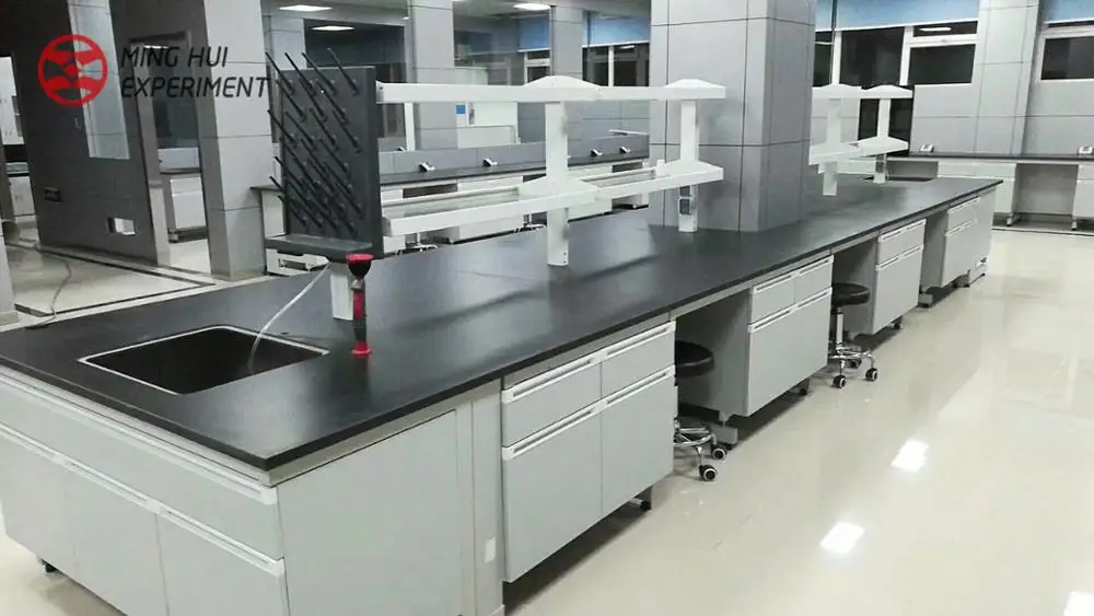 
Steel frame laboratory central bench/Island table, wooden cabinet lab bench, lab workbench 