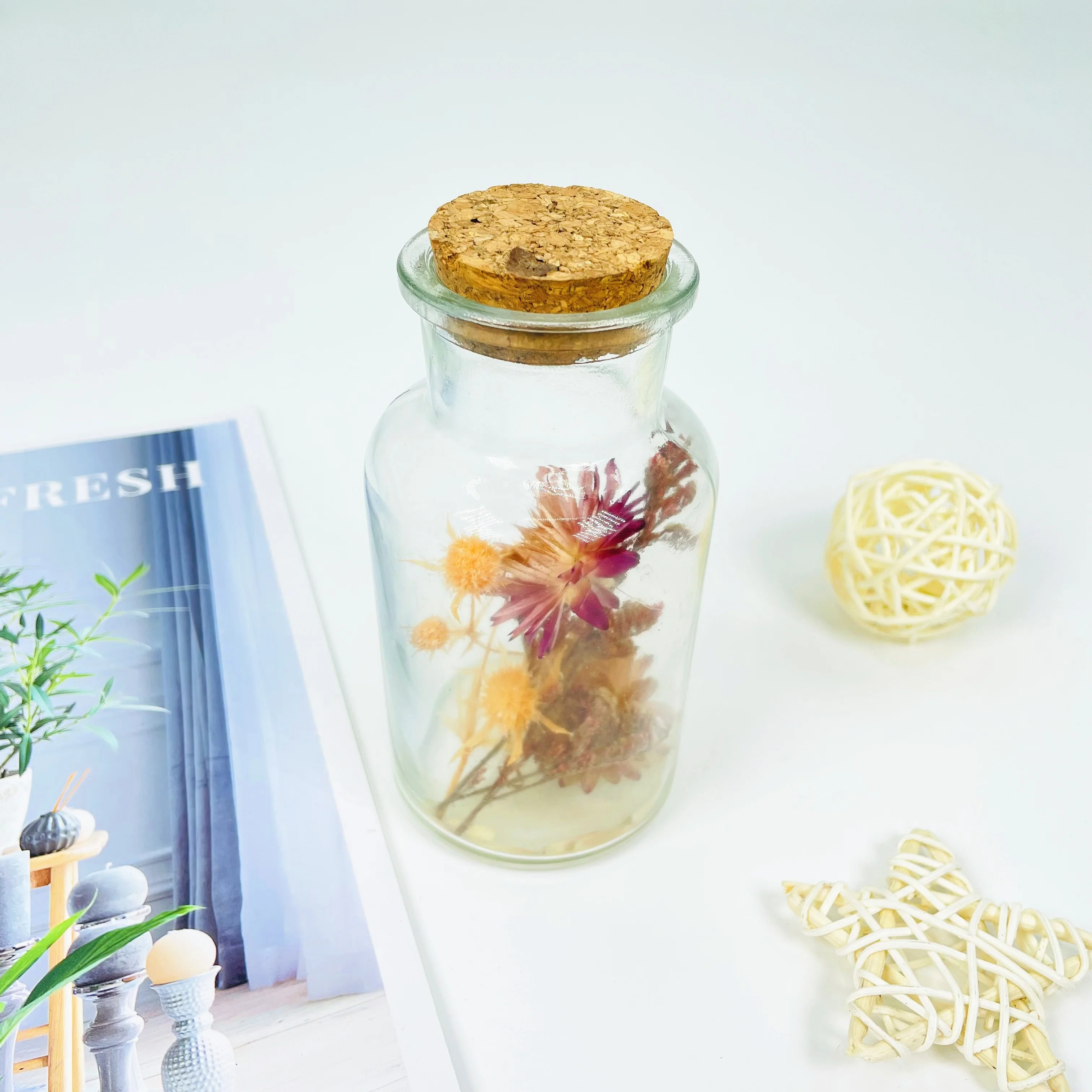 Стеклянное украшение с сушеными цветами для украшения дома, настольное украшение