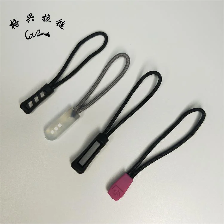 Wholesale Custom Rubber Rope Zipper Puller Printed Logo Zipper Slider