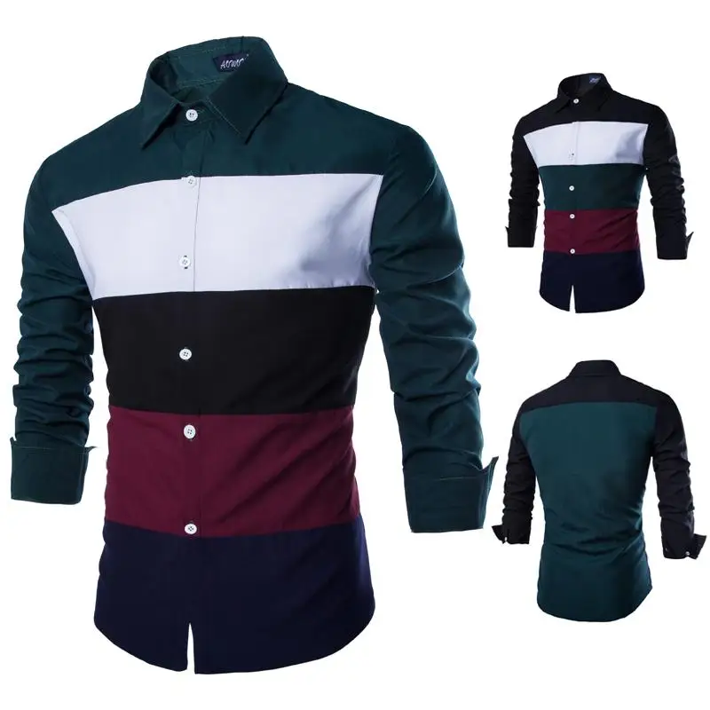 
Cheap China Wholesale Clothing Mens Long Sleeve Stripe Color Shirt Patchwork Casual Shirts 