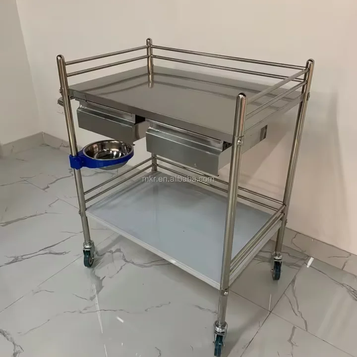 Detachable Hospital Trolley Metal Stainless Steel Medical Cart With Double