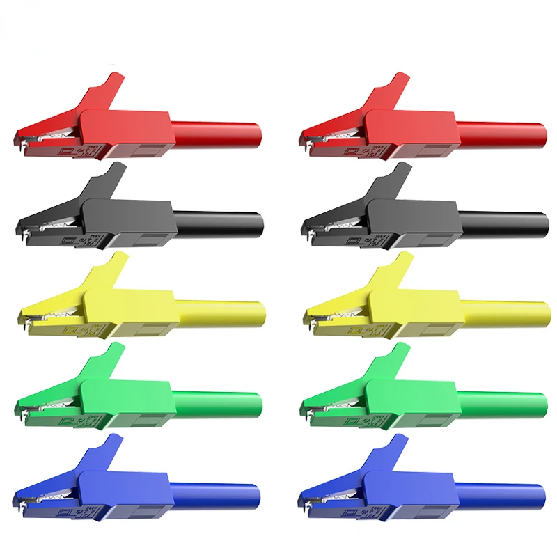 Cleqee P2007 10PCS Fully Insulated Alligator Clips to 4mm Banana Female Jack Safe Crocodile Clamp Test Accessories Adapter