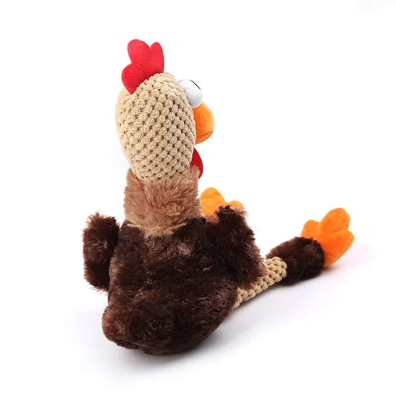 Skinny Rooster Squeaky Plush Dog Toy, Chew Guard Technology - Brown
