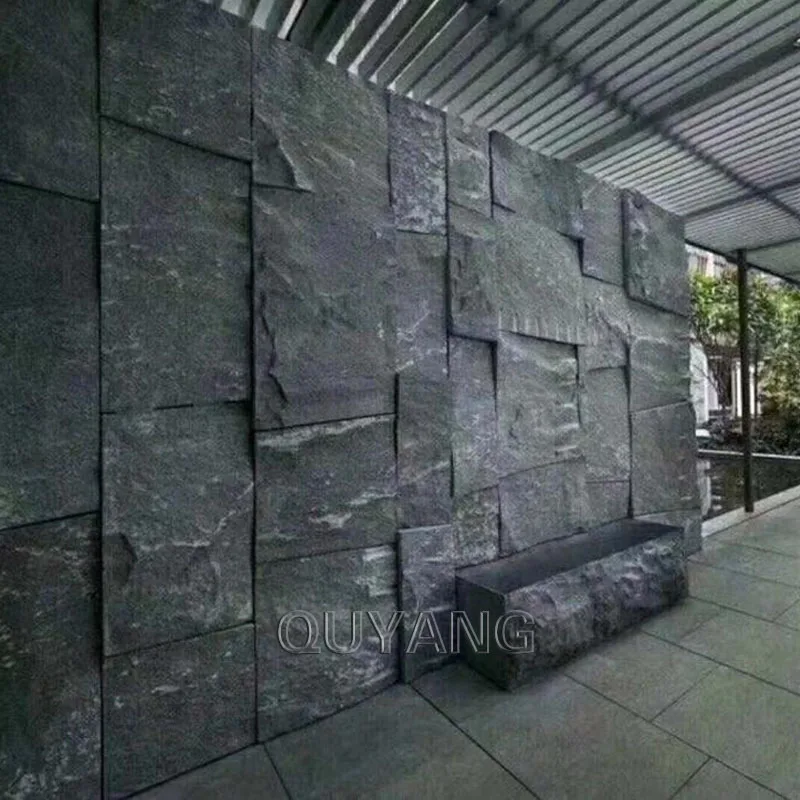 QUYANG Outdoor Wall Decoration Garden Grey Marble Culture Stone Natural Stone Wall Panels Cladding For wholesale