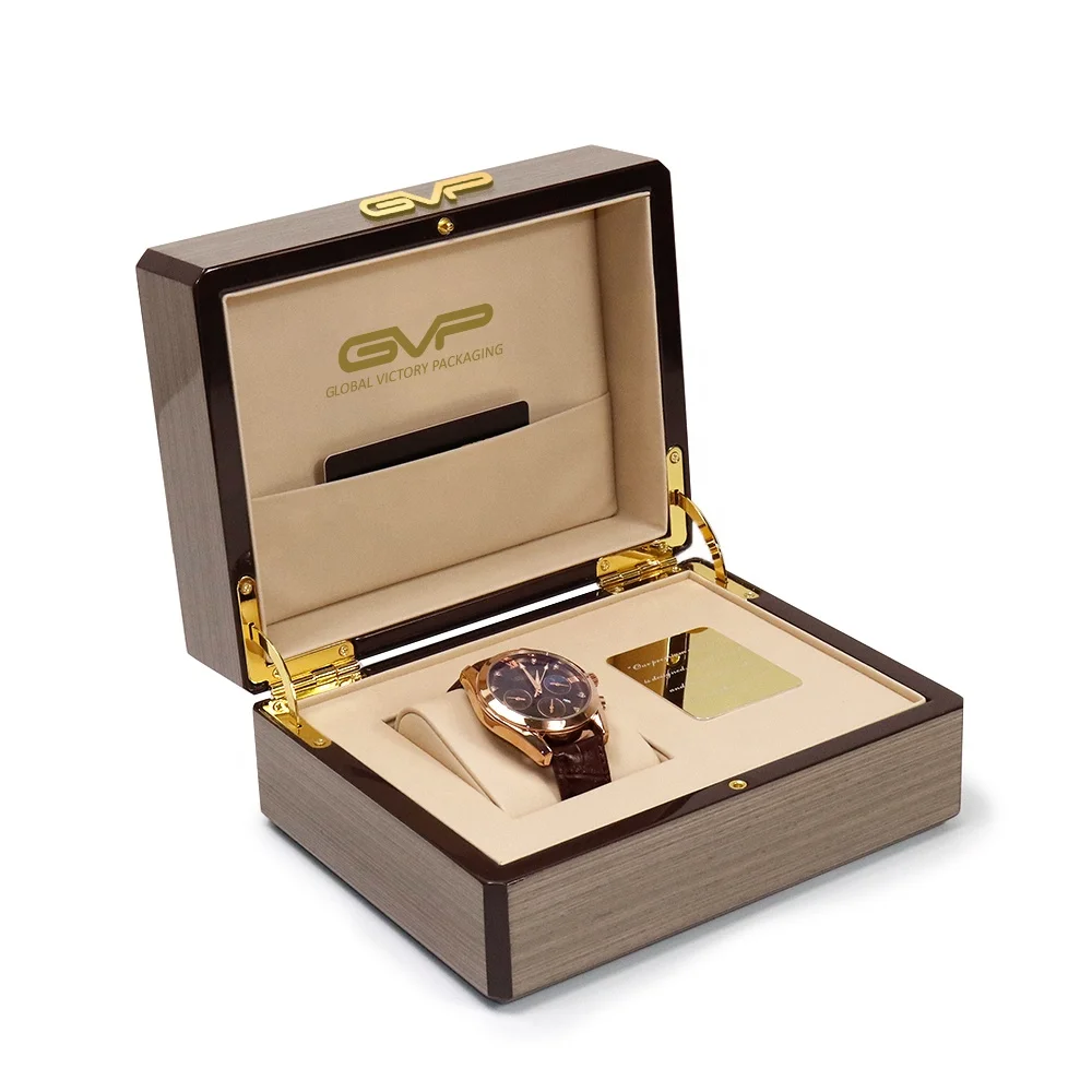 Custom High Glossy Single Wooden High end Watch Box with Pillow and Warranty card advanced