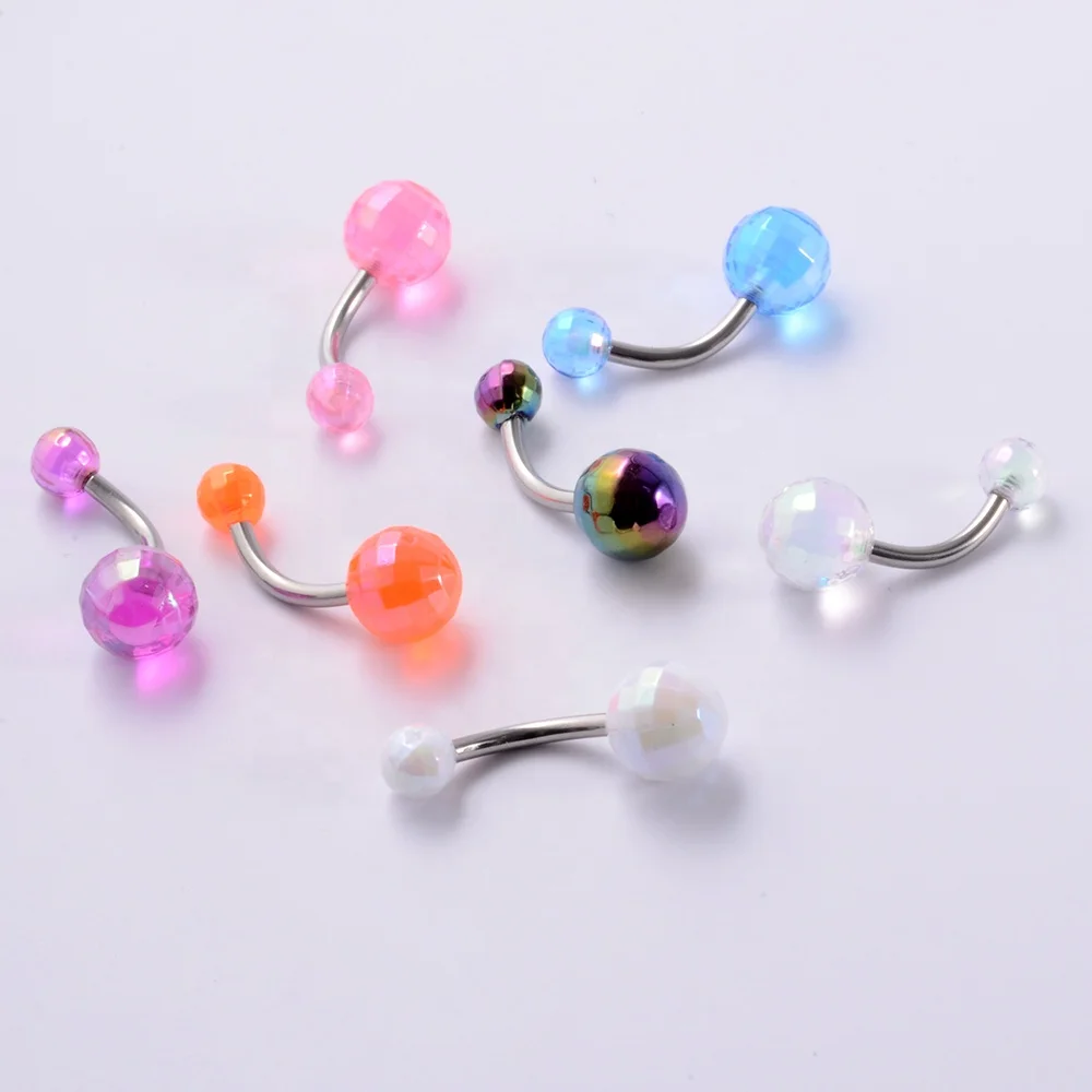 14G Surgical Steel Belly Piercing Acrylic Ball Button Rings Belly Piercing Curved Banana Body Jewelry Navel Piercing Rings