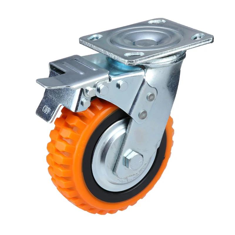 Heavy duty caster 5 inch polyurethane PU universal wheel with brake industrial hand push vehicle heavy