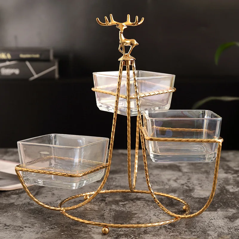 European Creative Glass Snack Plate Dried Fruit Tray Dessert Stand Crockery Dinnerware Set