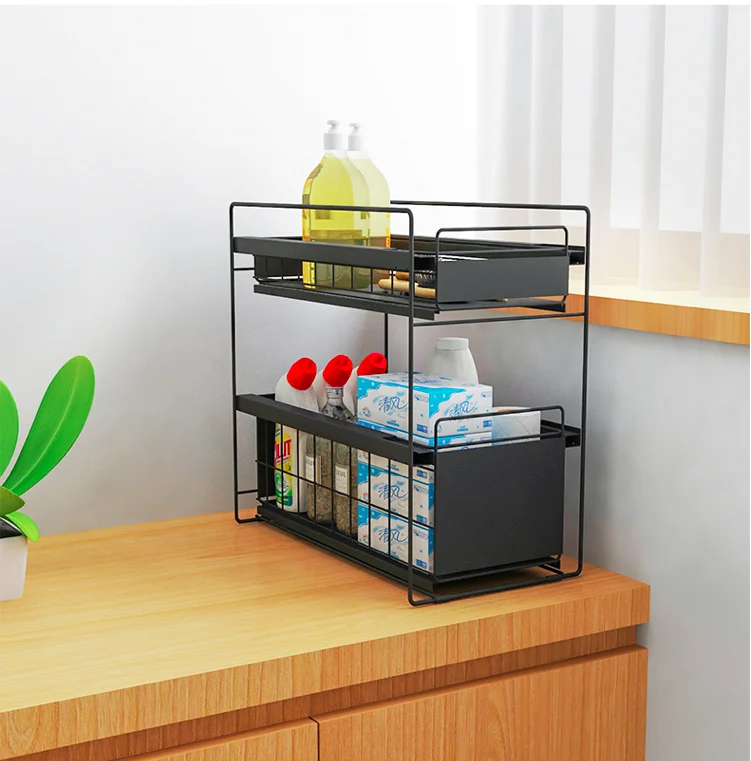 Stackable Sliding Drawer Kitchen Storage Rack Under Sink Organizer Desktop Cabinet Shelf
