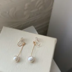 Natural pearl earclip for women, gold plated earrings without earholes, high quality earrings for women