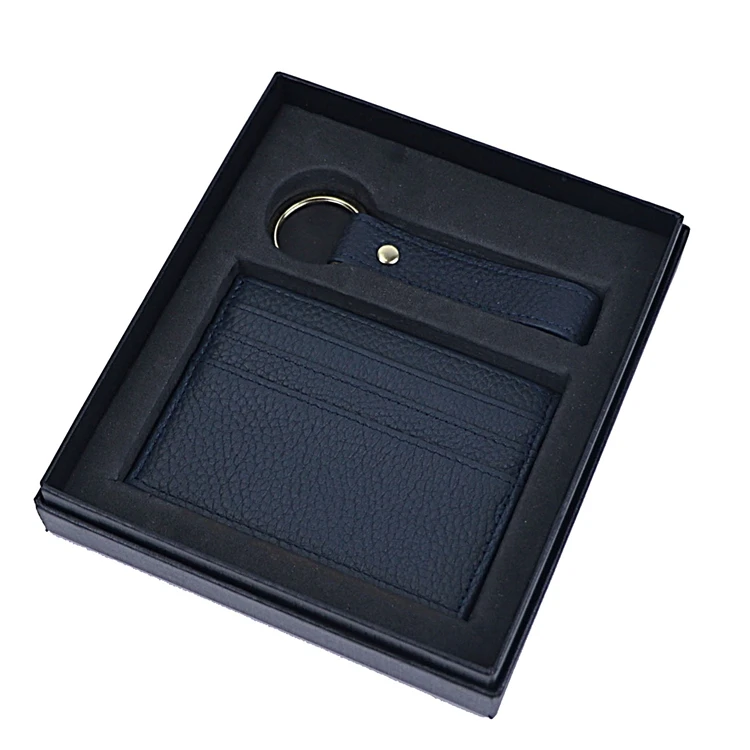 Premium Quality Corporate Gifts Set Genuine Leather Card Holder And Keychain For Man Woman