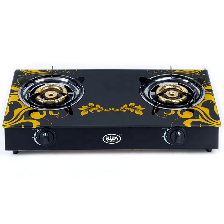 
Hot seller 2 stainless steel burners indian model glass surface kitchen cooktop gas stove 