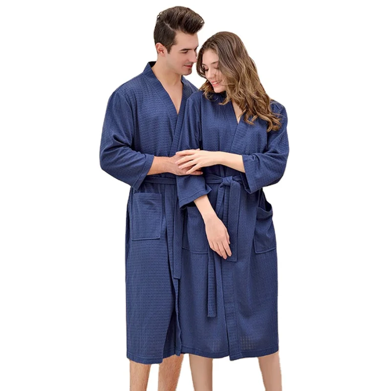 Factory Hot Selling Solid Color Couples Polyester Hotel Bathrobe Waffle Spa Robes