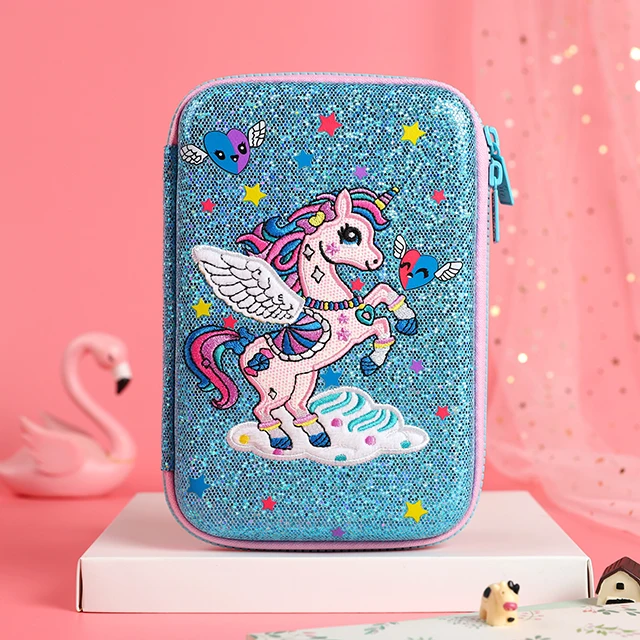 Unicorn EVA Pencil  High Quality Hard Shell Zipper Closure cute 3D Eva Pencil Case Custom eva pencil case