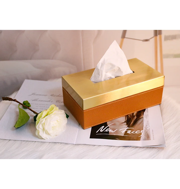 
European light luxury brass tissue box living room dining table coffee table paper storage box decoration modern minimalist home 
