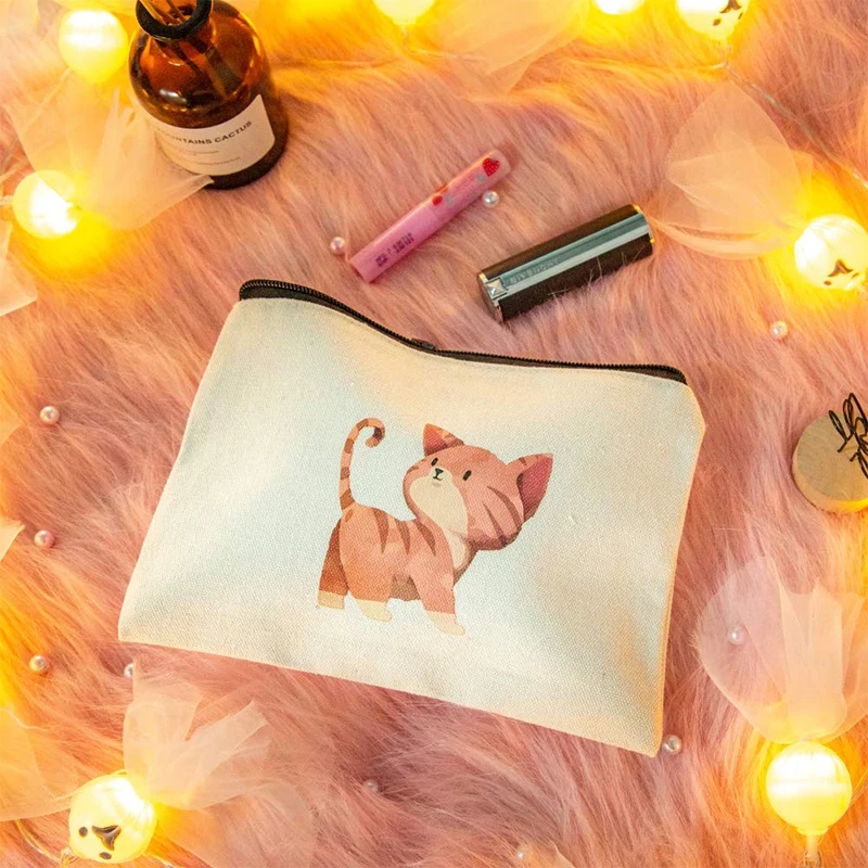 Top zip portable makeup bag cotton linen pouch fashion cosmetic bag with custom logo size color