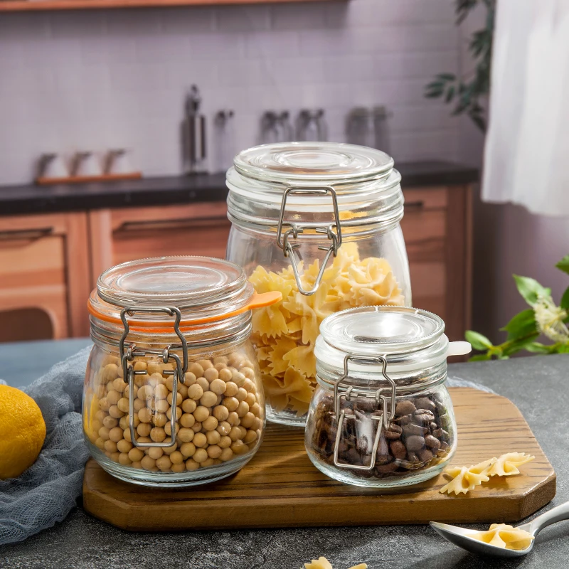 On Sale Transparent Different Size Round Glass Storage Containers Spice Candy Beans Child Snacks Storing Keep Dry Glass Jars