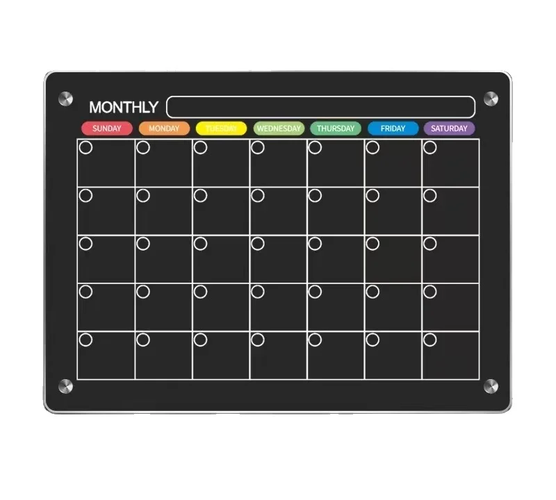 Wholesale Customized  Markers Monthly Weekly Daily Planner Calendar Fridge Clear Acrylic Fridge Magnetic Dry Erase Board Sticker