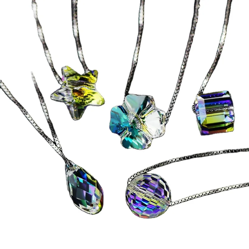 Factory Wholesale  925 Silver Square crystal Water Drop Necklaces & Pendants For Women High Quality jewelry choker