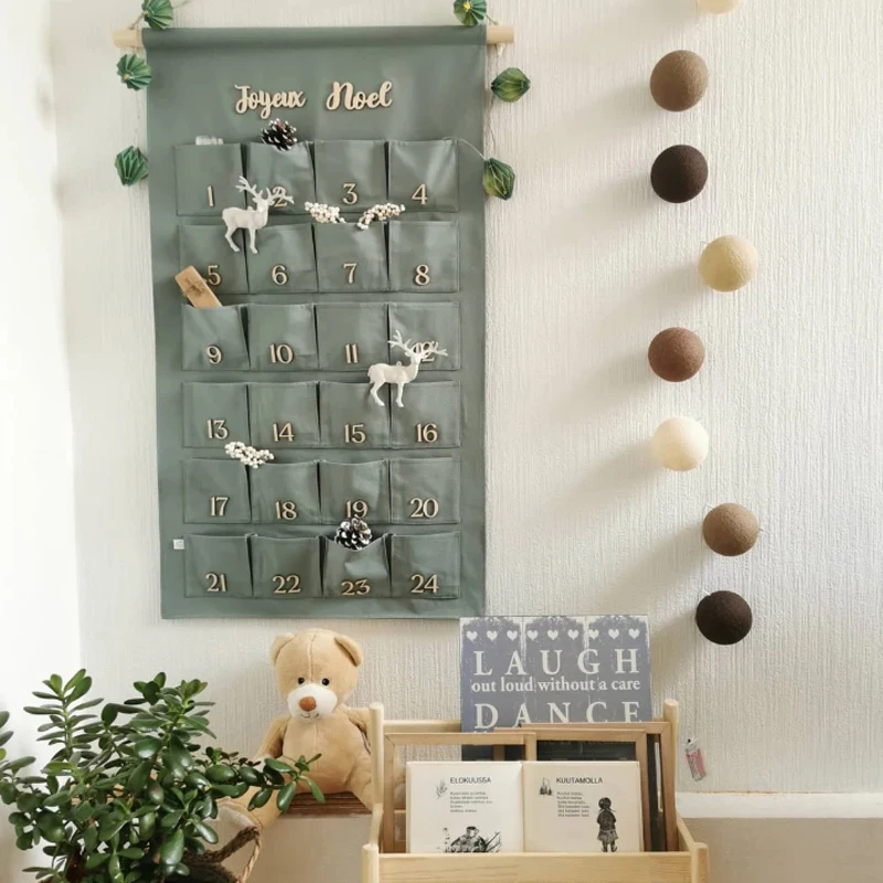 Wholesale Custom Wall Hanging 2023/24 Christmas Gift Numbered Pockets Sublimation Canvas Advent Calendar