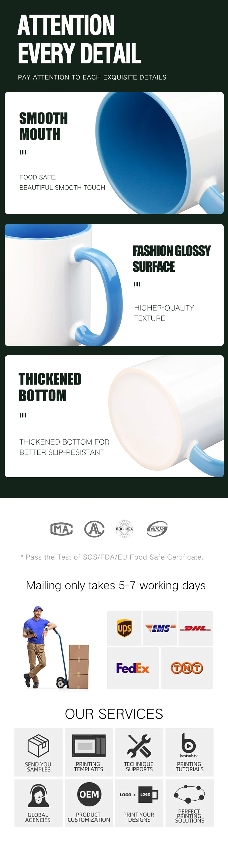 High Quality 11oz Sublimation Mug Inner Colourful Handle Custom Mugs Logo Colored Ceramic Mug