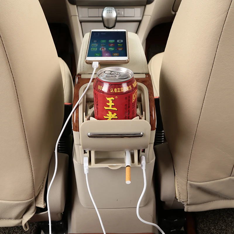 Auto Interior decoration accessories central store content box car armrest box with cup holder and USB
