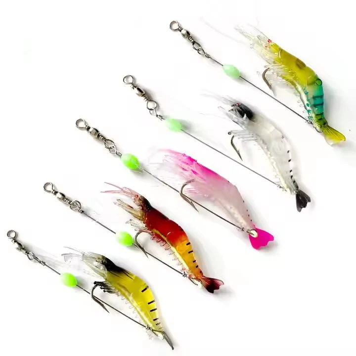 Fishing Lure Built-In Hook Luminous Bait Shrimp Kit Noctilucent Luminous Shrimp Silicon Soft Artificial Bait Hooks Swivel Sabiki