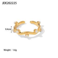 18K Gold Plated Stainless Steel Dainty Water Wave Irregular Cubic Zirconia Pearl Adjustable Rings