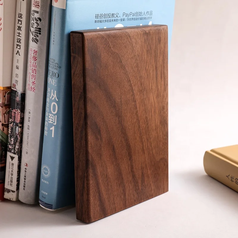 Wholesale Luxury Natural Thick Rustic Walnut Rectangle Large Wooden Bookends With Custom Logo