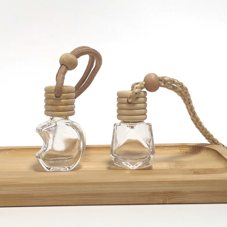 5ml 8ml 10ml empty aromatherapy car fresher air diffuser glass bottle hanging with wooden caps in stock