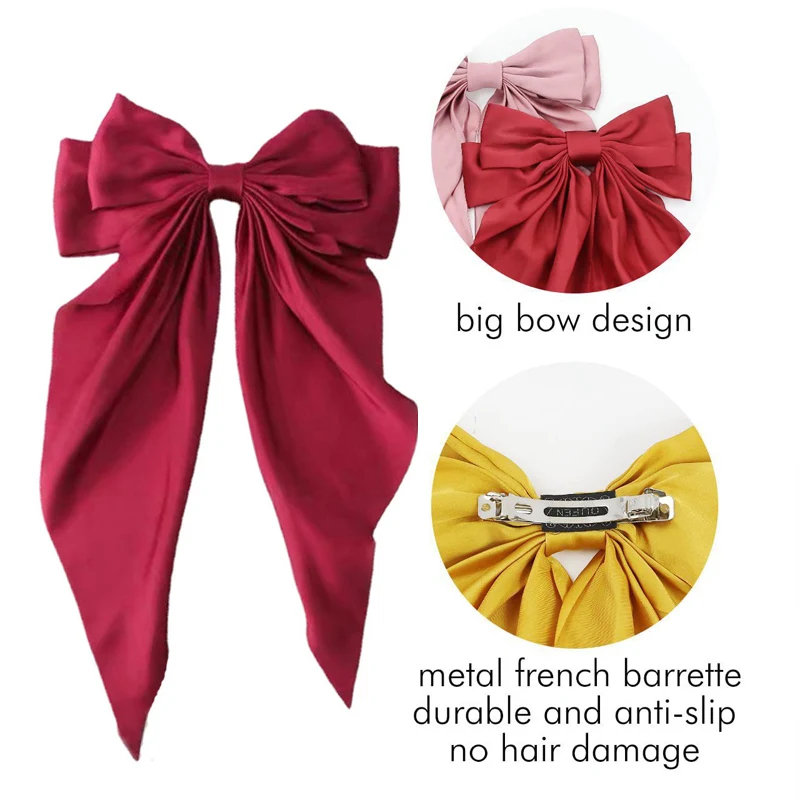 2024 top ranking hair accessories silky satin spring summer solid long tail bows clip hairpin